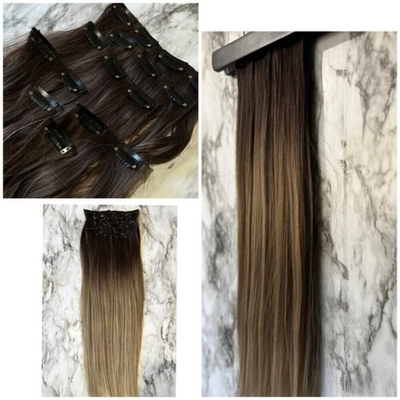 24 Inch Balayage Style Clip in Hair Extensions Brown to Light Blonde - Picture 5 of 6